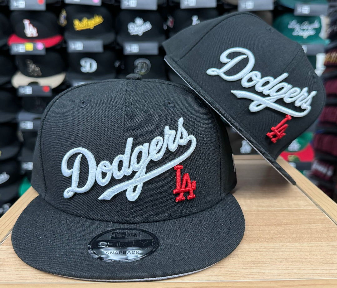 Los Angeles Dodgers Snapback New Era 9Fifty White Wordmark Black Cap Hat Grey UV - THE 4TH QUARTER