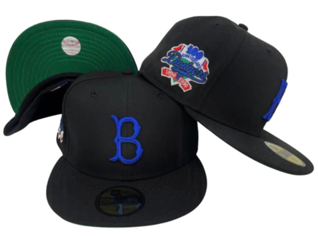 Brooklyn Dodgers Fitted New Era 59Fifty 100th Anniversary Black Cap Hat Green UV - THE 4TH QUARTER