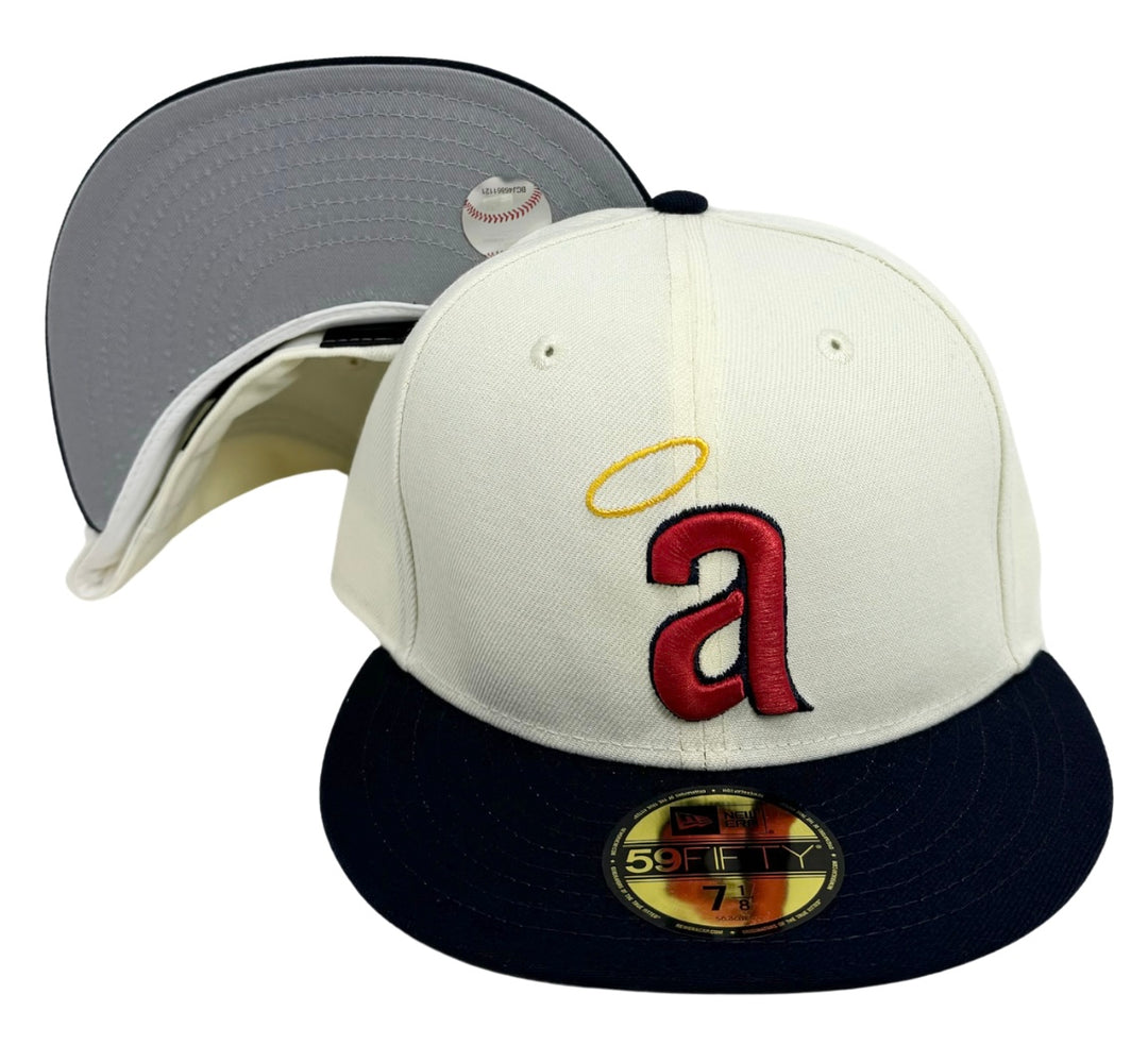 Anaheim Angels "a" Logo Fitted 59Fifty New Era Chrome Navy Cap Hat Grey UV - THE 4TH QUARTER