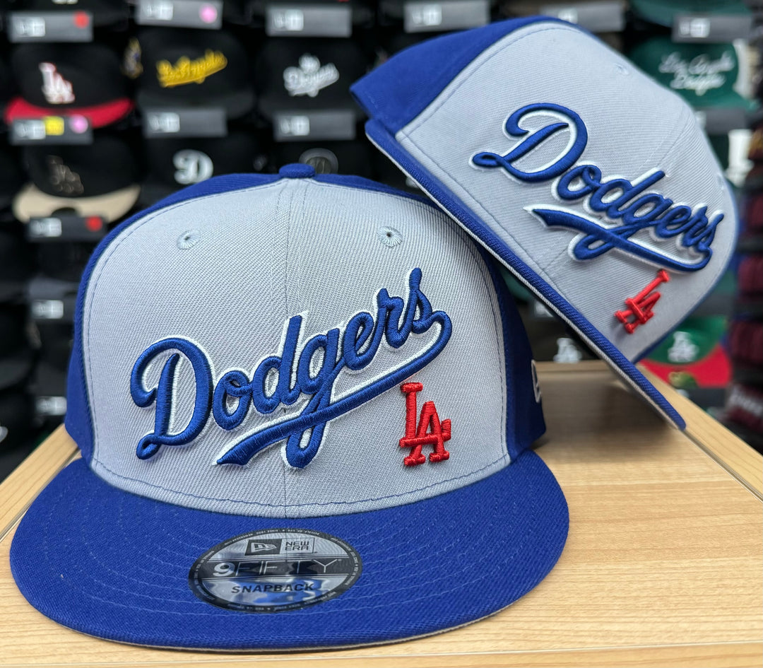 Los Angeles Dodgers Snapback New Era 9Fifty Wordmark Grey Tri Cap Hat Grey UV - THE 4TH QUARTER