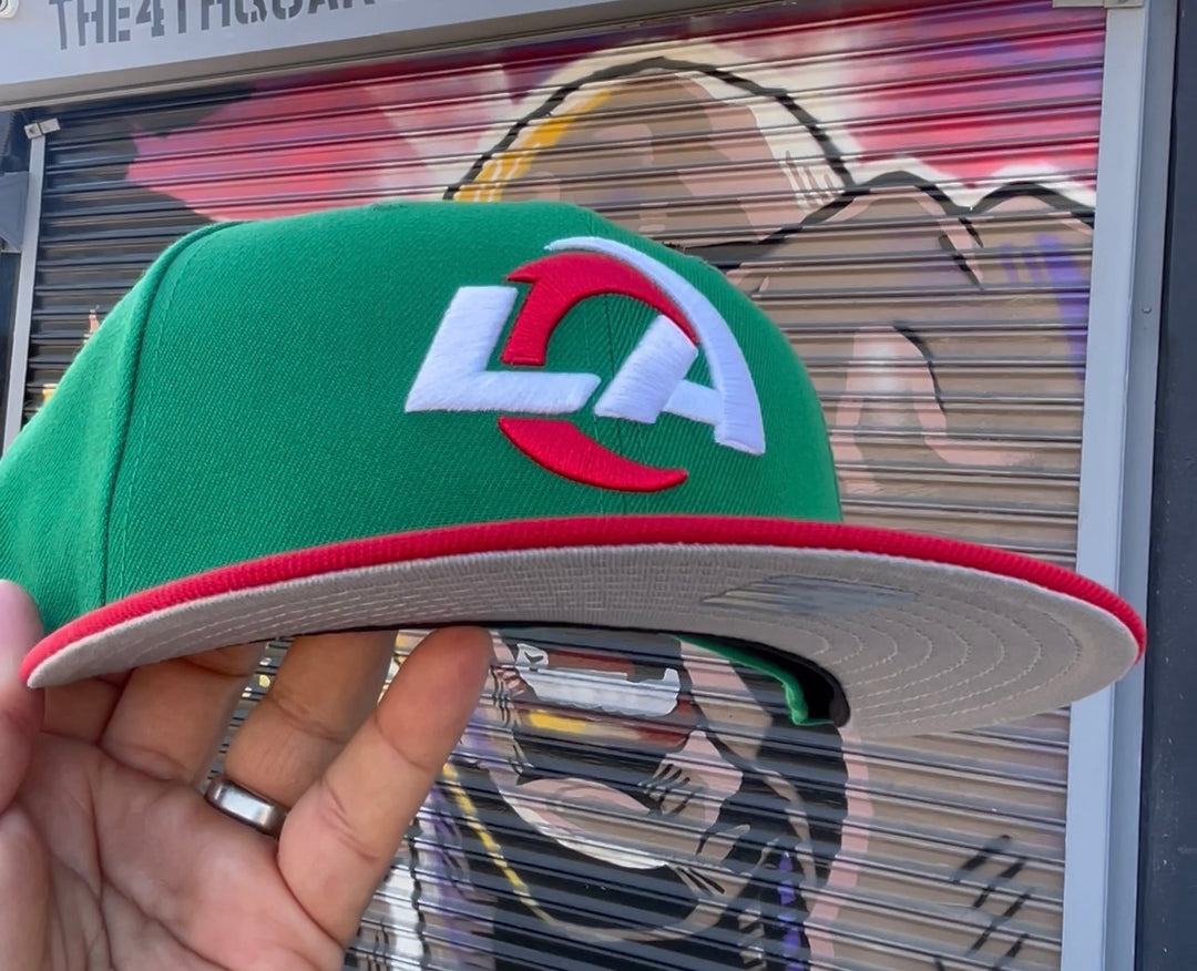 Los Angeles Rams Fitted New Era 59Fifty Green Red Cap Hat Grey UV - THE 4TH QUARTER