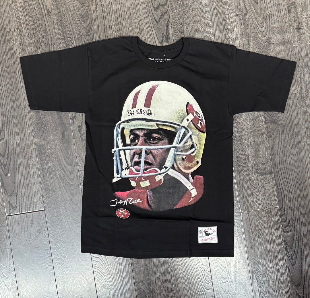 San Francisco 49ers Mens T-Shirt Mitchell &amp; Ness Big Face Jerry Rice Tee Black - THE 4TH QUARTER