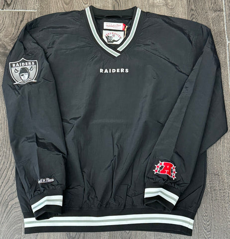 Oakland Raiders Mens Mitchell & Ness Vintage Logo V-Neck Pullover Jacket