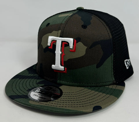 Texas Rangers Snapback New Era Camo Mesh Trucker Cap Hat Grey UV