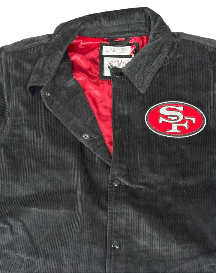 San Francisco 49ers Mens Jacket Mitchell &amp; Ness Off the Bus Corduroy Coaches Full-Snap - THE 4TH QUARTER