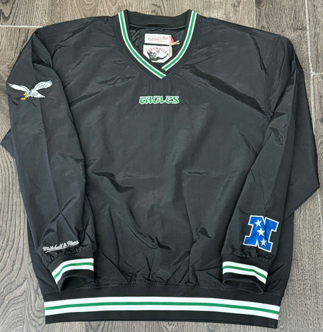 Philadelphia Eagles Mens Mitchell & Ness Vintage Logo V-Neck Pullover Jacket