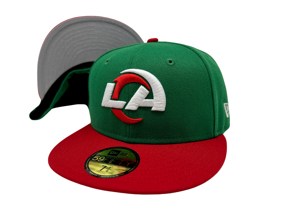 Los Angeles Rams Fitted New Era 59Fifty Green Red Cap Hat Grey UV - THE 4TH QUARTER