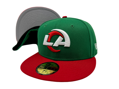 Los Angeles Rams Fitted New Era 59Fifty Green Red Cap Hat Grey UV