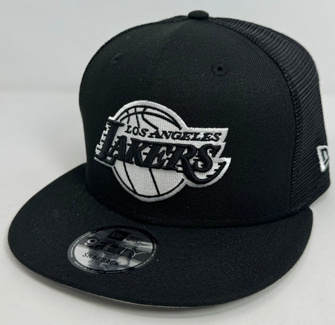 Los Angeles Lakers Snapback New Era Black Mesh Trucker Cap Hat Grey UV