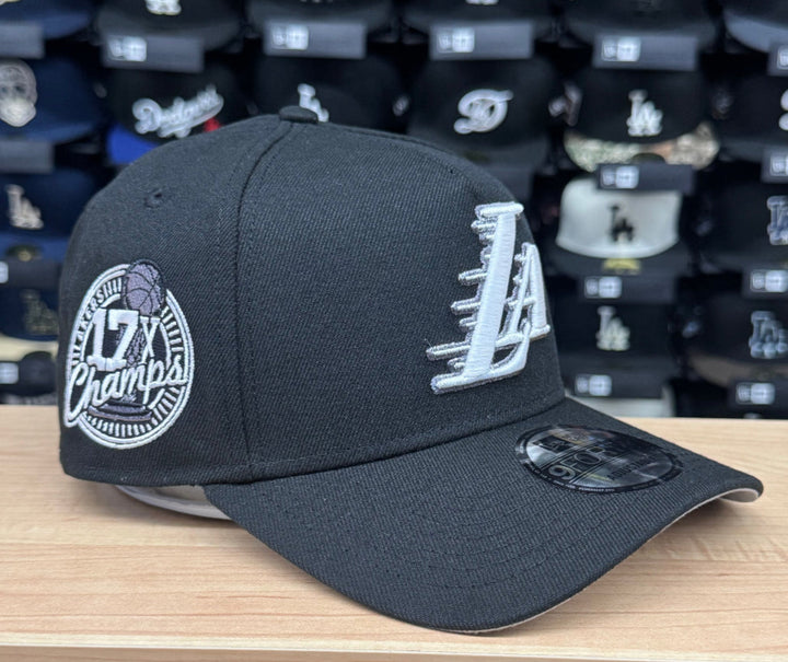 Los Angeles Lakers Snapback 9Forty New Era A-Frame 17X Champs Black Hat Cap - THE 4TH QUARTER