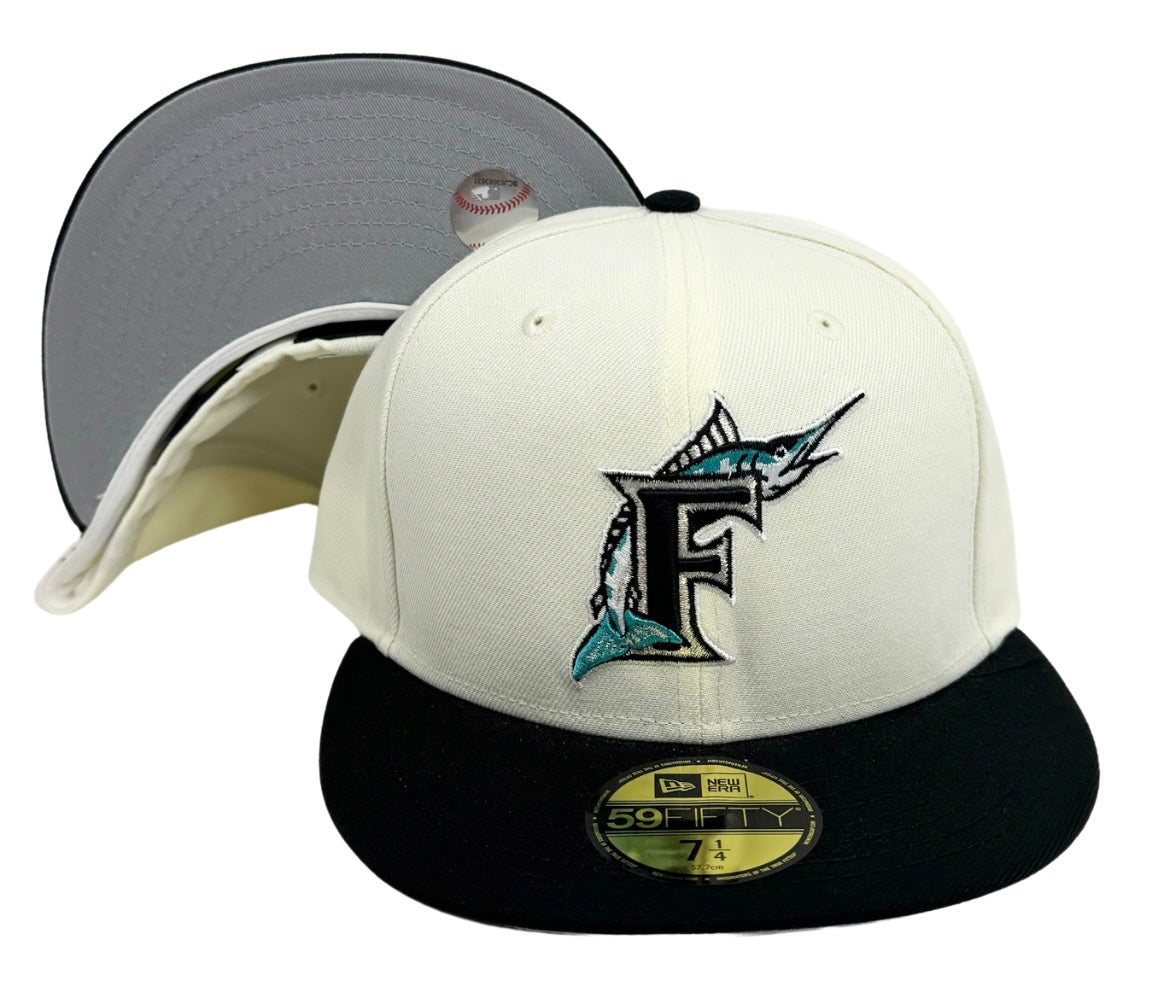 Florida Marlins Fitted 59Fifty New Era Chrome Black Cap Hat Grey