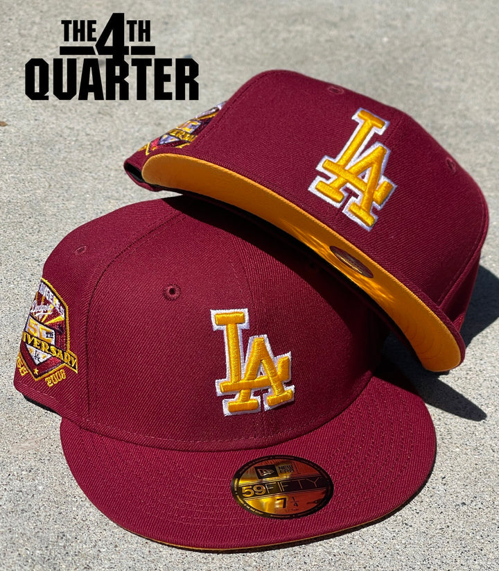 Dodgers Fitted New Era 59Fifty 50th Ann. Burgundy Hat Cap Gold UV - THE 4TH QUARTER