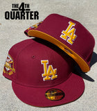 Dodgers Fitted New Era 59Fifty 50th Ann. Burgundy Hat Cap Gold UV
