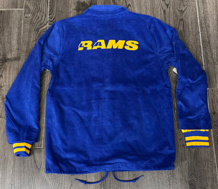 Los Angeles Rams Mens Jacket Mitchell &amp; Ness Royal Off the Bus Corduroy Coaches Full-Snap - THE 4TH QUARTER