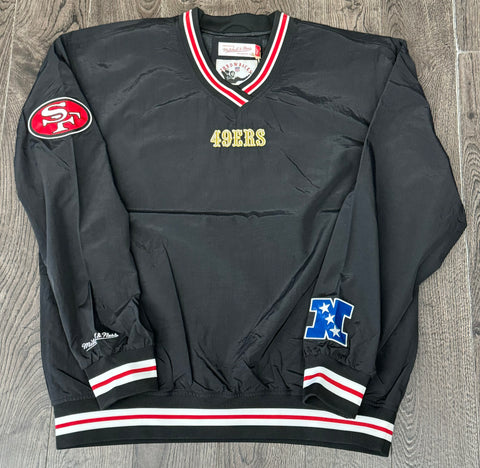 San Francisco 49ers Mens Mitchell & Ness Vintage Logo V-Neck Pullover Jacket