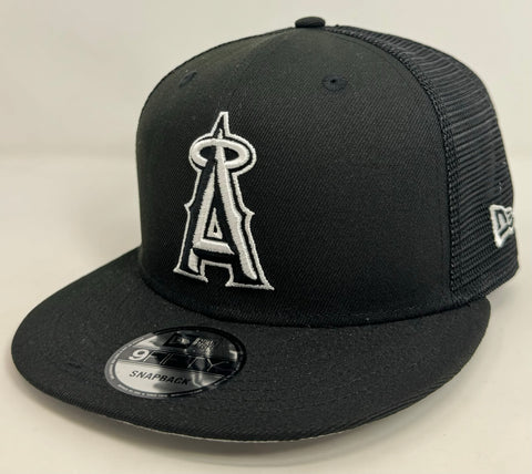 Anaheim Angels Snapback New Era Black White Mesh Trucker Cap Hat Grey UV