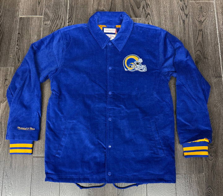 Los Angeles Rams Mens Jacket Mitchell &amp; Ness Royal Off the Bus Corduroy Coaches Full-Snap - THE 4TH QUARTER