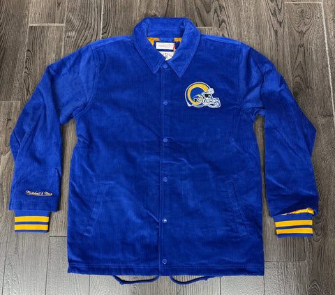Los Angeles Rams Mens Jacket Mitchell & Ness Royal Off the Bus Corduroy Coaches Full-Snap