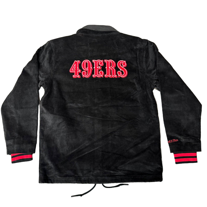 San Francisco 49ers Mens Jacket Mitchell &amp; Ness Off the Bus Corduroy Coaches Full-Snap - THE 4TH QUARTER