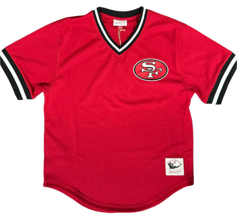 San Francisco 49ers Mens Mitchell & Ness Vintage Logo V-Neck Mesh Jersey