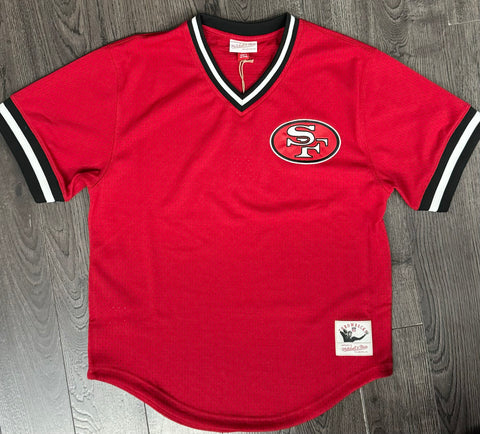 San Francisco 49ers Mens Mitchell & Ness Vintage Logo V-Neck Mesh Jersey