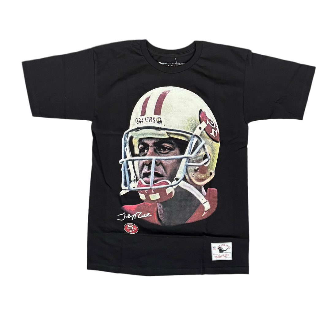 San Francisco 49ers Mens T-Shirt Mitchell & Ness Big Face Jerry Rice Tee Black - THE 4TH QUARTER