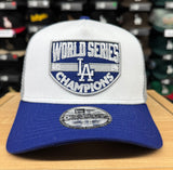 Los Angeles Dodgers A-Frame Snapback 9Forty New Era 2024 WS Champions Trucker Hat Cap