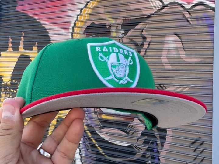 Las Vegas Raiders Fitted New Era 59Fifty Green Red Cap Hat Grey UV - THE 4TH QUARTER