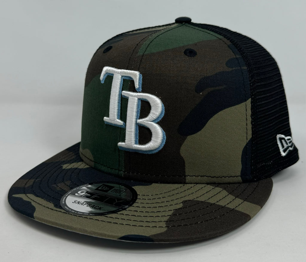 Tampa Bay Rays Snapback New Era Camo Mesh Trucker Cap Hat Grey UV THE