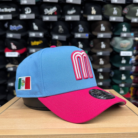 Mexico Snapback 9Forty New Era A-Frame Sky Pink Mexico Flag Patch Hat Cap Grey UV