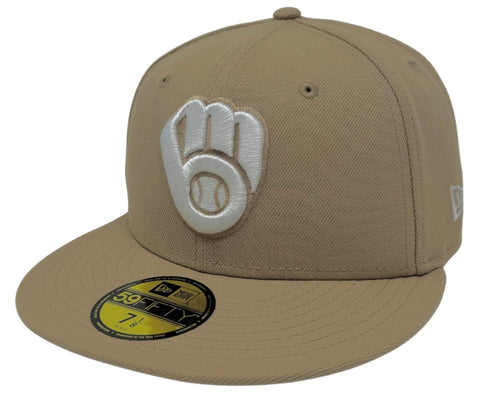 Milwaukee Brewers Fitted New Era 59FIFTY Camel Cap Hat Grey UV