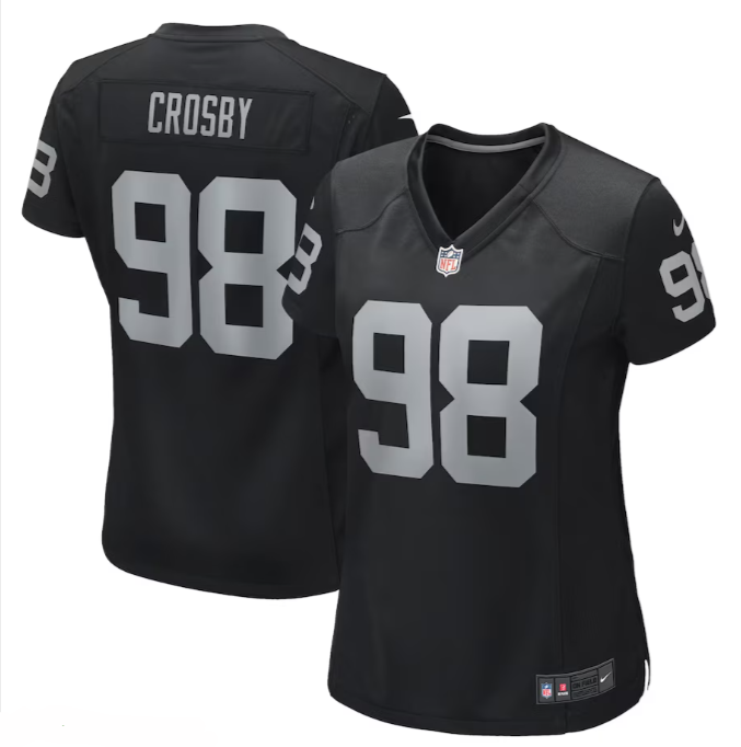 Raiders Womens #98 Maxx Crosby Replica Game Jersey Black - THE 4TH QUARTER