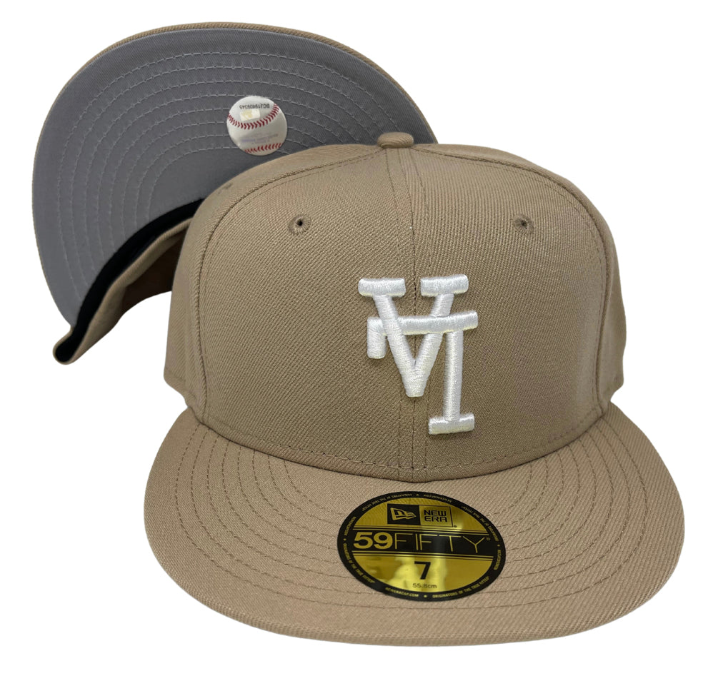 Los Angeles Dodgers Fitted New Era 59FIFTY Upside Down Camel Cap Hat Grey UV - THE 4TH QUARTER