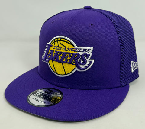 Los Angeles Lakers Snapback New Era Purple Mesh Trucker Cap Hat Grey UV