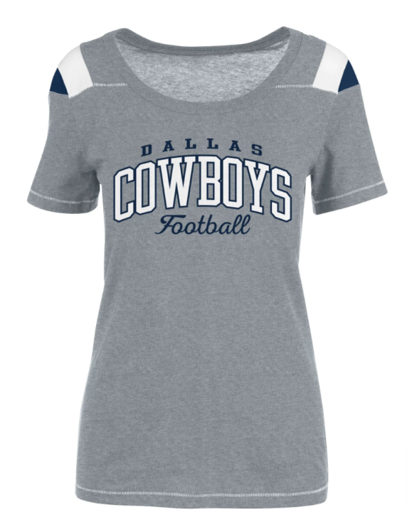 Dallas Cowboys Women's T-Shirt Peggy Scoop-Neck Grey - THE 4TH QUARTER