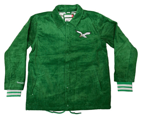 Philadelphia Eagles Mens Jacket Mitchell & Ness Off the Bus Corduroy Coaches Full-Snap