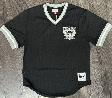 Oakland Raiders Mens Mitchell & Ness Vintage Logo V-Neck Mesh Jersey