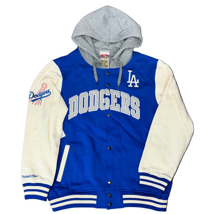 Los Angeles Dodgers Mens Mitchell & Ness Courtside Hoodie Fleece Jacket