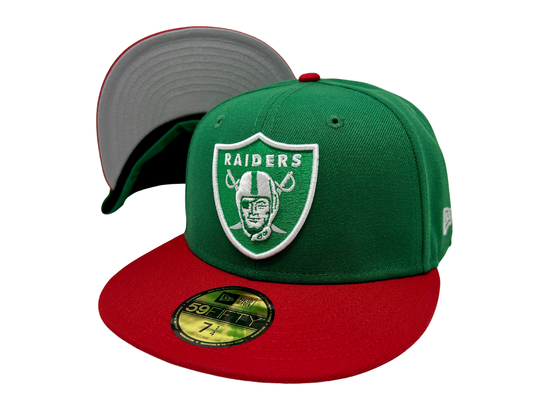 Las Vegas Raiders Fitted New Era 59Fifty Green Red Cap Hat Grey UV - THE 4TH QUARTER