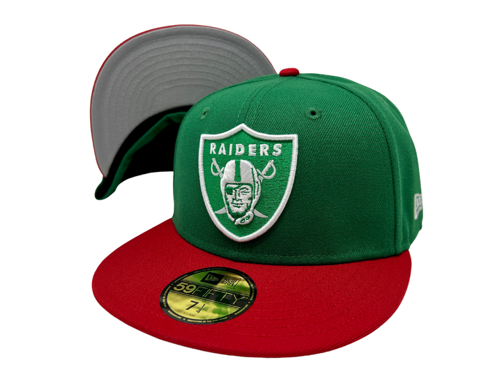 Las Vegas Raiders Fitted New Era 59Fifty Green Red Cap Hat Grey UV - THE 4TH QUARTER