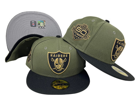 Raiders Fitted New Era 59Fifty 50th Anniversary Olive Black Cap Hat Grey UV