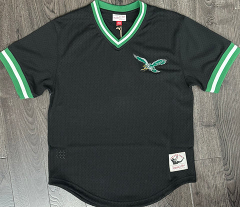 Philadelphia Eagles Mens Mitchell & Ness Vintage Logo V-Neck Mesh Jersey