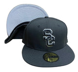 USC Trojans Fitted New Era Outline Black Cap Hat Grey UV