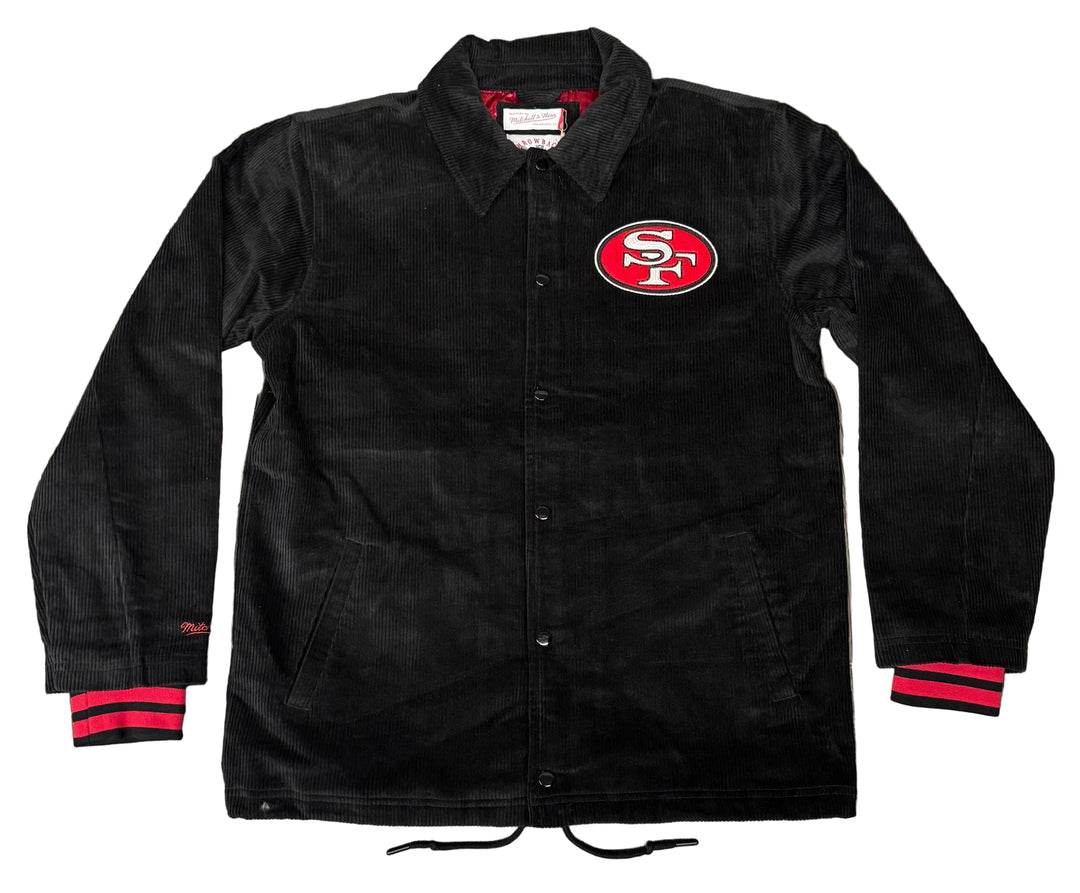 San Francisco 49ers Mens Jacket Mitchell &amp; Ness Off the Bus Corduroy Coaches Full-Snap - THE 4TH QUARTER