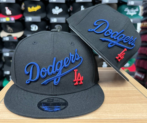 Los Angeles Dodgers Snapback New Era 9Fifty Blue Wordmark Black Cap Hat Grey UV
