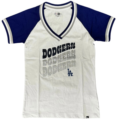 Los Angeles Dodgers Womens New Era Stripes V-Neck 2 Tone Tee