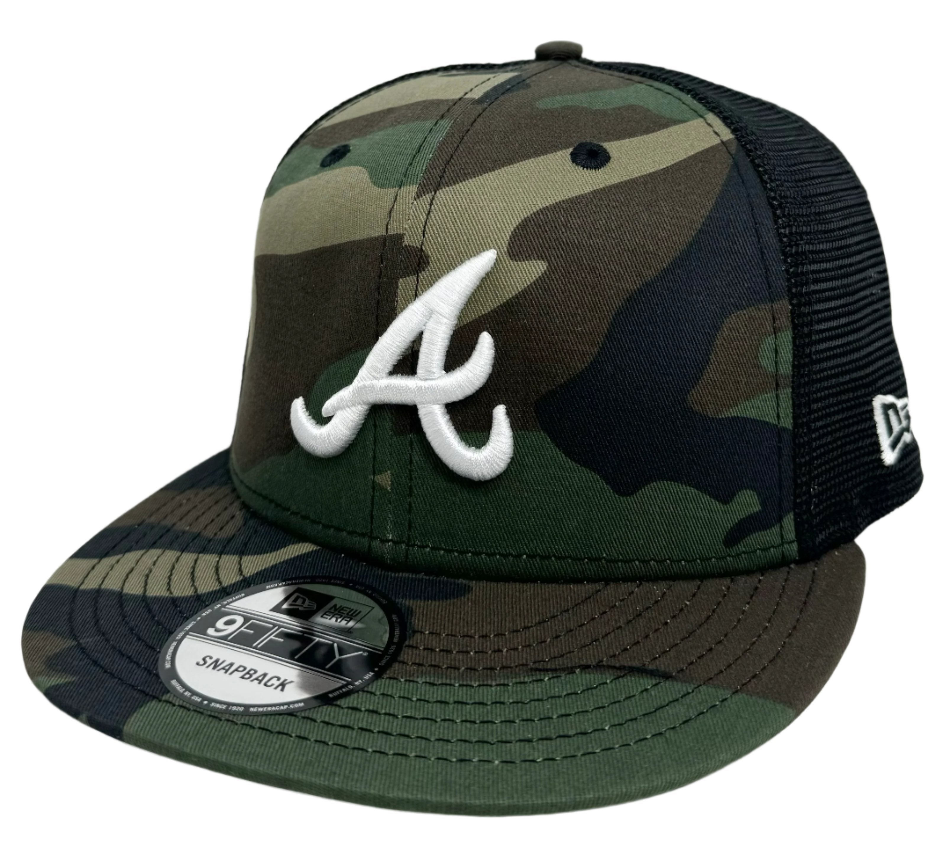 Atlanta Braves Snapback New Era Camo Mesh Trucker Cap Hat Grey UV