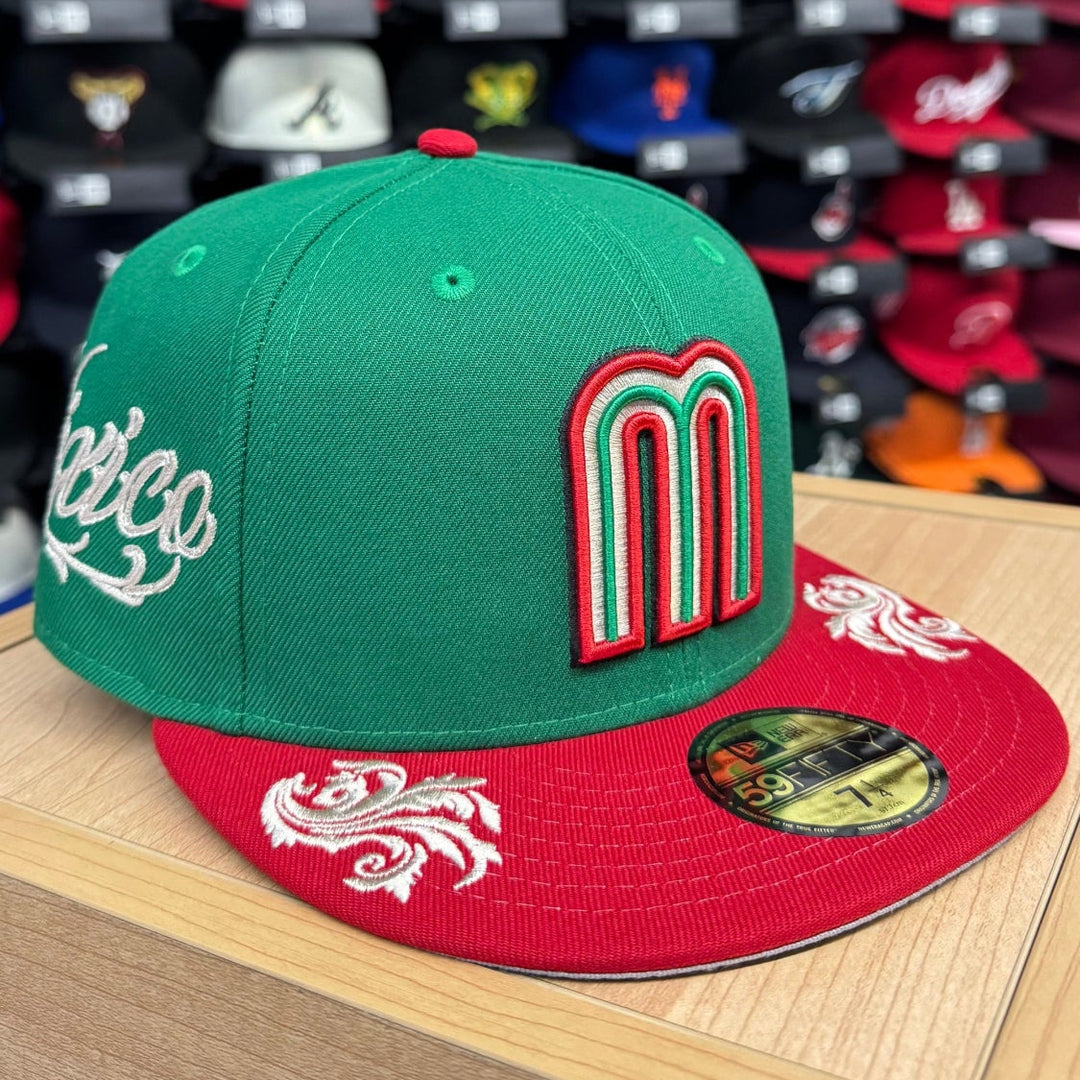 Mexico Fitted New Era 59FIFTY Mariachi Script Green Red Cap Hat - THE 4TH QUARTER