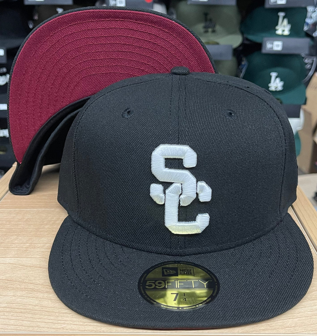 USC Trojans Fitted New Era 59Fifty Black Cap Hat Burgundy UV - THE 4TH QUARTER