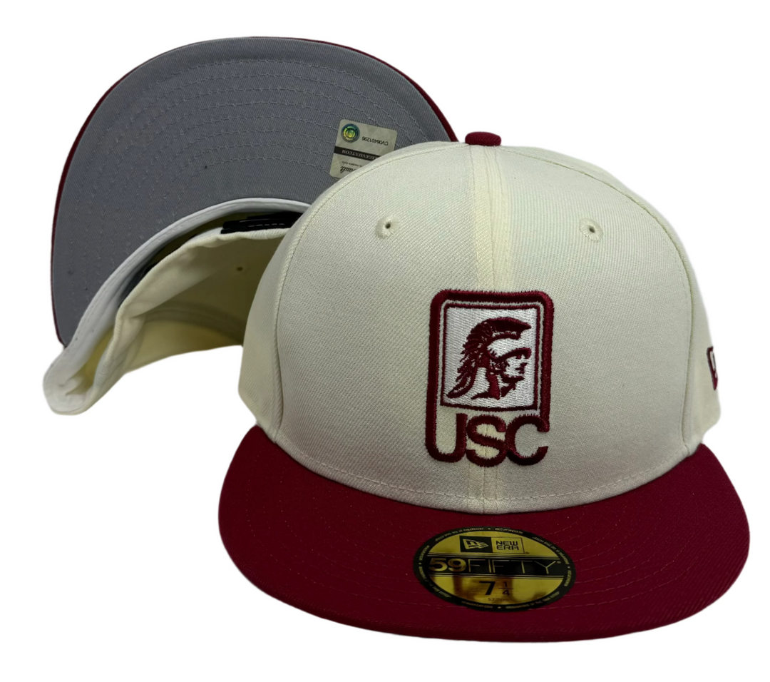USC Trojans Fitted 59Fifty New Era Chrome Burgundy Cap Hat Grey UV - THE 4TH QUARTER